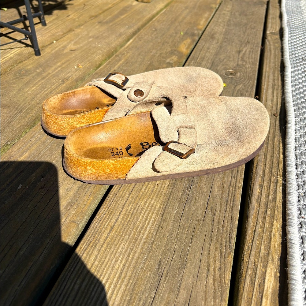 Betula Birkenstock suede slip-ons.